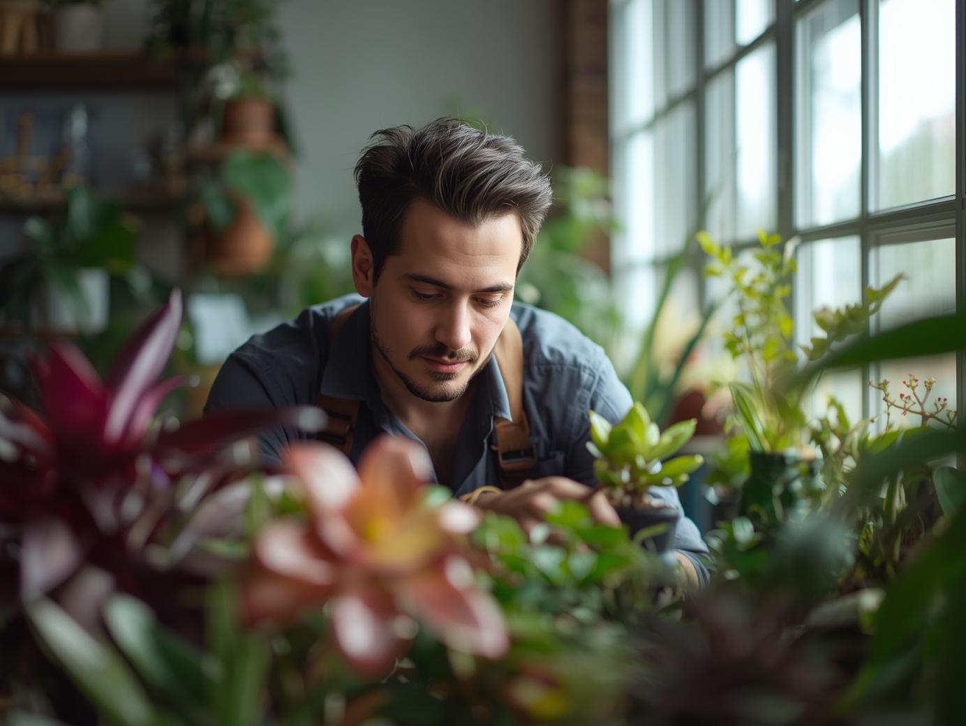 Plant expert caring for indoor plants